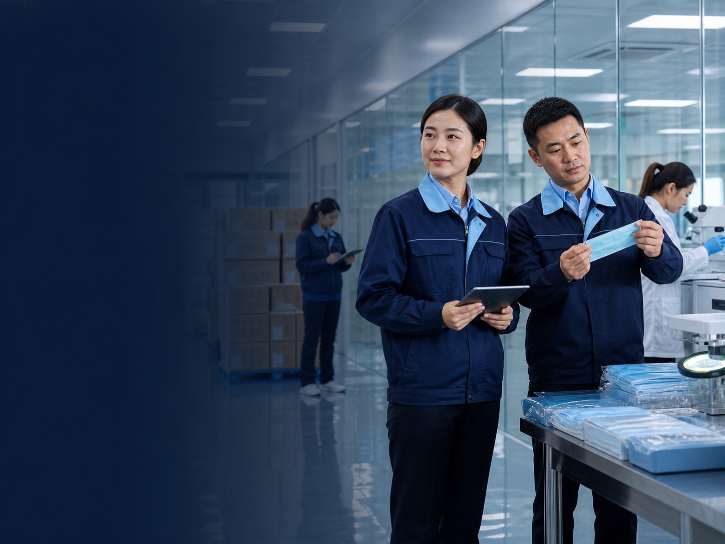 Chinese HENYO TECARE production and quality professionals in a modern medical consumables facility